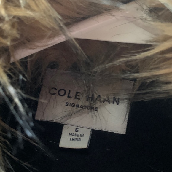 Cole Haan Black Utility Wool Blend Jacket with Faux Fur Trim - Picture 4 of 8